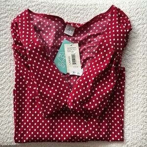 NWT Aqua Red Polka Dot Wrap Dress // Size Large